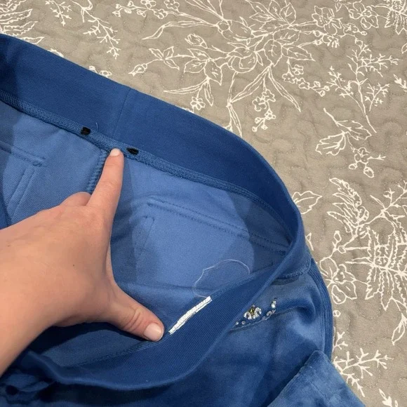 Juicy Couture Crown Heritage Cotton Velour Sweatpants Rhinestones Blue LARGE - Picture 5 of 12